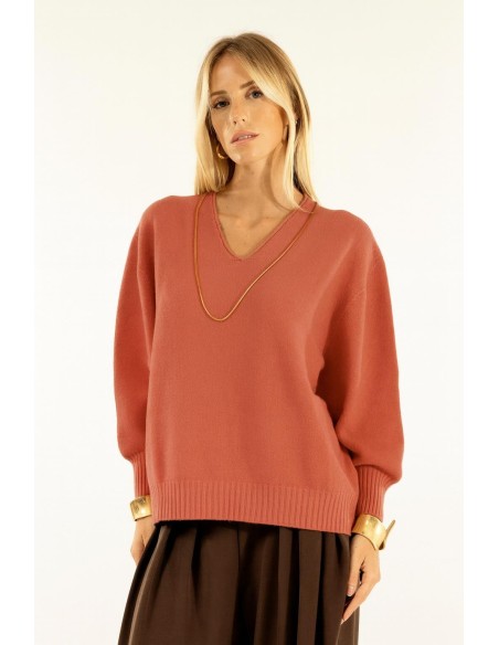 Malha de manga larga com decote em V Kontatto