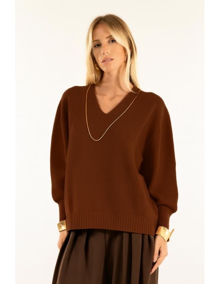 Malha de manga larga com decote em V Kontatto