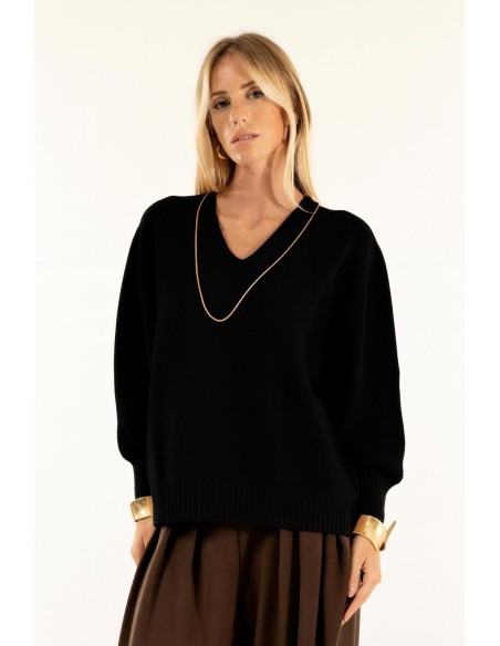 Malha de manga larga com decote em V Kontatto