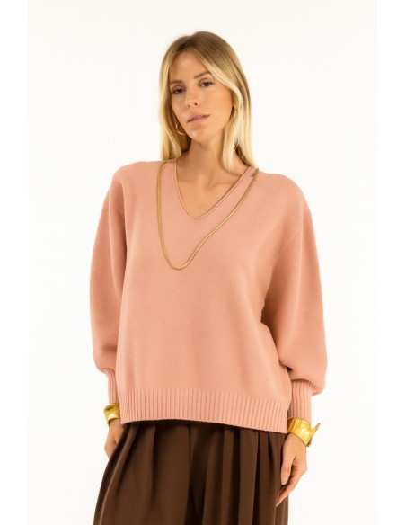 Malha de manga larga com decote em V Kontatto