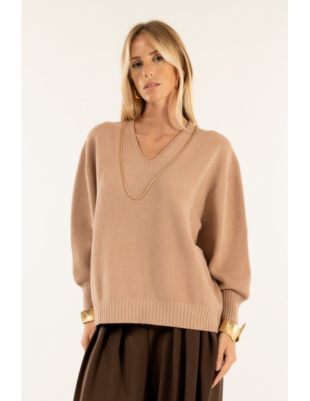 Malha de manga larga com decote em V Kontatto