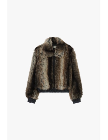 Calção de pelo ecológico com fecho de correr e rebordo canelado Dixie