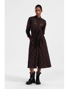 Vestido axadrezado com bordado floral Dixie