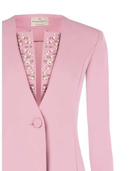 Blazer em crepe de esparguete com missangas e strass Rinascimento