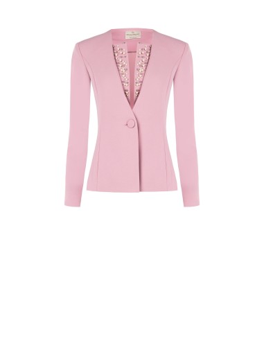 Blazer em crepe de esparguete com missangas e strass Rinascimento