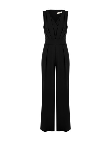 Fato Palazzo de tecido fluido com decote em V cruzado e laço nas costas Rinascimento