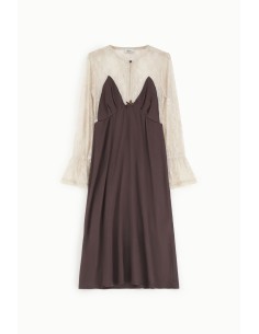 Vestido midi com mangas de renda transparente Dixie