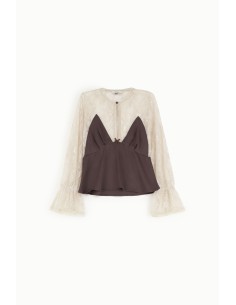 Camisa com mangas rendadas e inserção em contraste Dixie