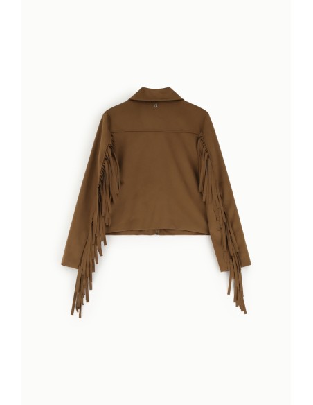 Blazer curto com franjas e fecho de correr à frente Dixie