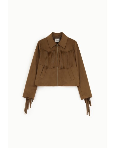 Blazer curto com franjas e fecho de correr à frente Dixie