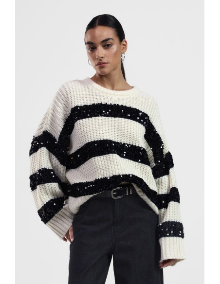 Camisola às riscas com lantejoulas brilhantes Dixie