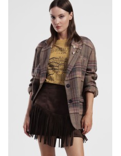 Saia curta com franjas e corte em V Dixie