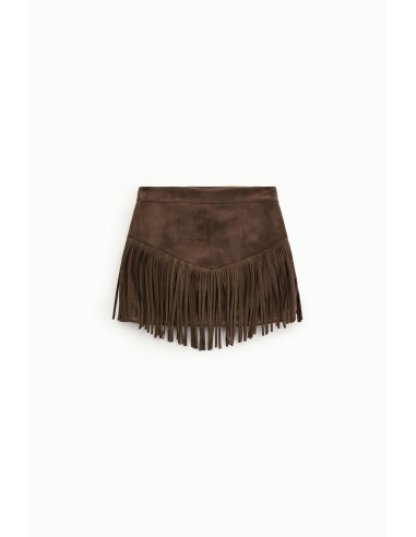 Saia curta com franjas e corte em V Dixie