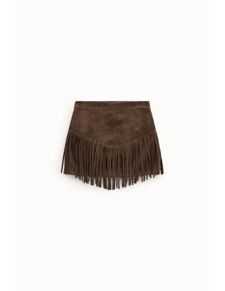 Saia curta com franjas e corte em V Dixie