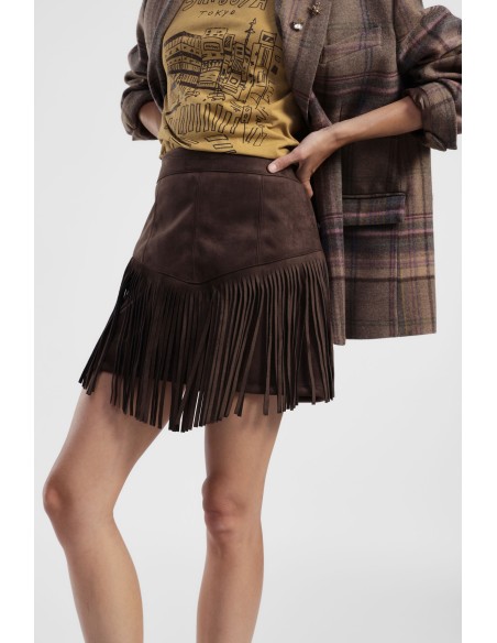 Saia curta com franjas e corte em V Dixie