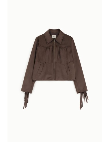 Blazer curto Dixie com franjas e fecho de correr à frente