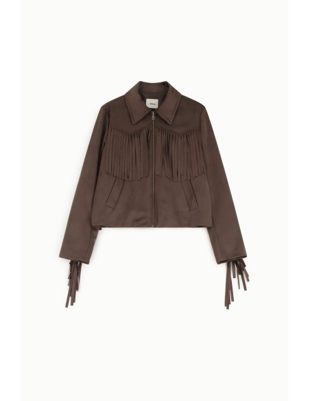 Blazer curto Dixie com franjas e fecho de correr à frente