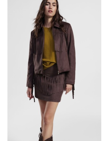 Blazer curto Dixie com franjas e fecho de correr à frente