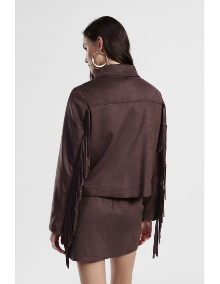 Blazer curto Dixie com franjas e fecho de correr à frente