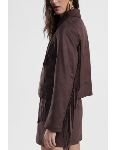 Blazer curto Dixie com franjas e fecho de correr à frente