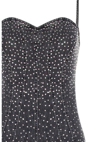 Rinascimento Vestido curto de bainha em ganga com cobertura de strass