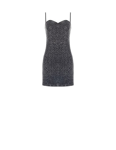 Rinascimento Vestido curto de bainha em ganga com cobertura de strass