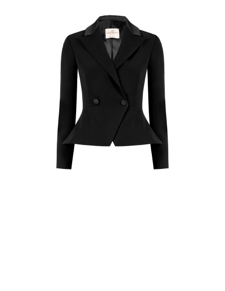 Blazer curto em tecido técnico com reversões e botões de cetim Rinascimento