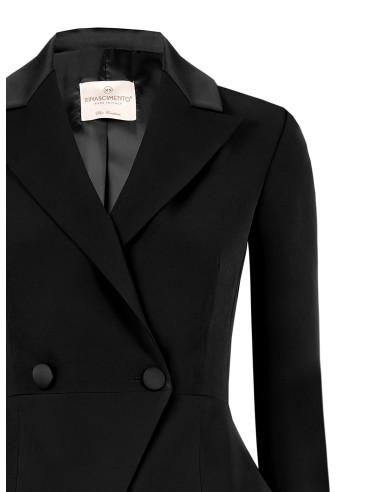 Blazer curto em tecido técnico com reversões e botões de cetim Rinascimento