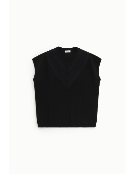 Colete de malha com decote em V e pormenores perfurados Dixie