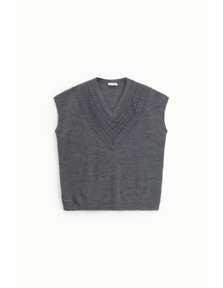 Colete de malha com decote em V e pormenores perfurados Dixie