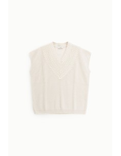 Colete de malha com decote em V e pormenores perfurados Dixie