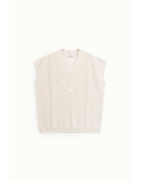 Colete de malha com decote em V e pormenores perfurados Dixie