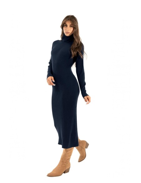 Vestido de gola alta com nervuras Kontatto