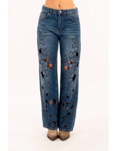 Calças de ganga folgadas com pestanas floridas Kontatto 2