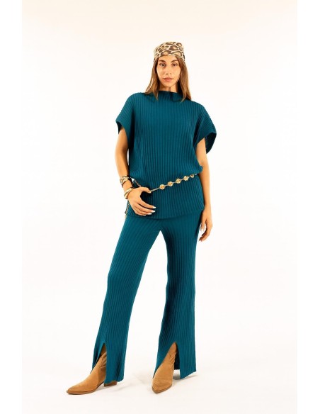 Calças com fendas com nervuras Kontatto