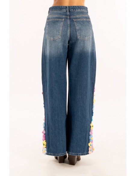 Calças de ganga Palazzo Aplicadas Flores Kontatto