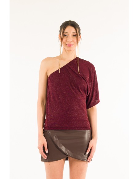 Blusa de lurex com um ombro só Kontatto