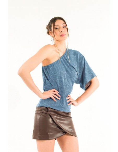 Blusa de lurex com um ombro só Kontatto