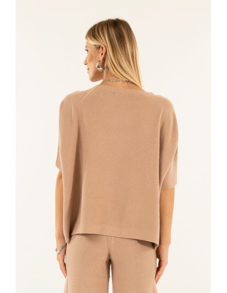 Manga curta em malha cropped ponto arroz Kontatto