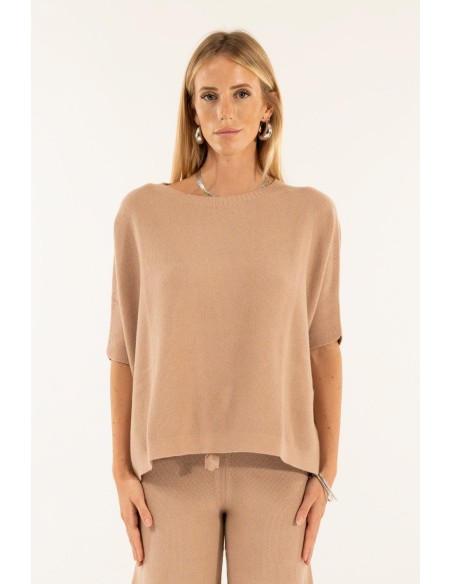 Manga curta em malha cropped ponto arroz Kontatto