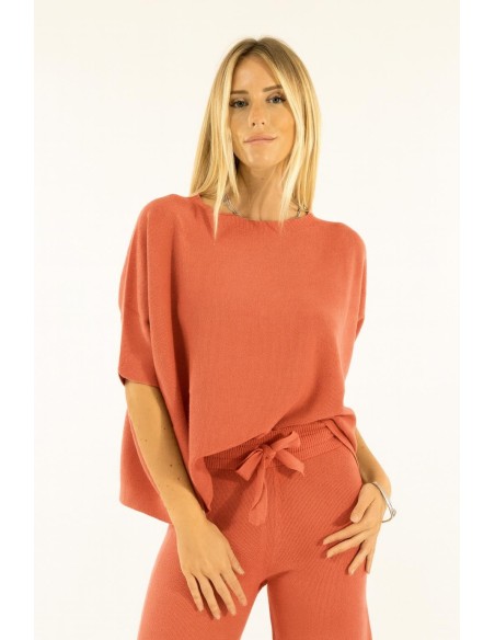 Manga curta em malha cropped ponto arroz Kontatto