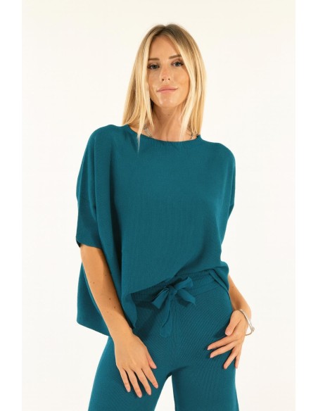 Manga curta em malha cropped ponto arroz Kontatto