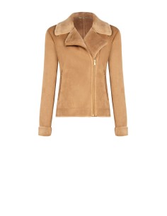 Casaco curto de pele de carneiro com pormenores em pele sintética Rinascimento