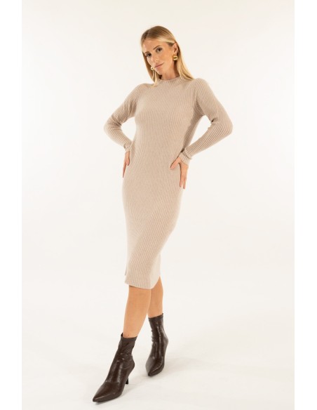 Vestido com gola redonda canelada Kontatto