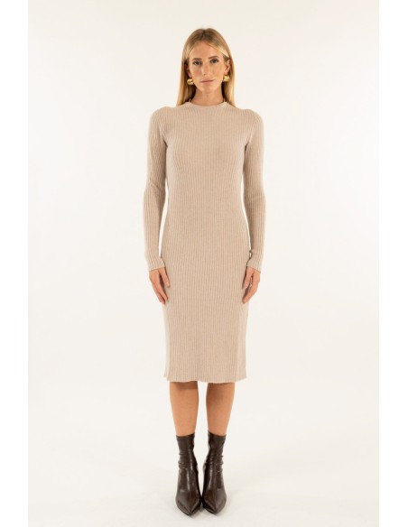 Vestido com gola redonda canelada Kontatto