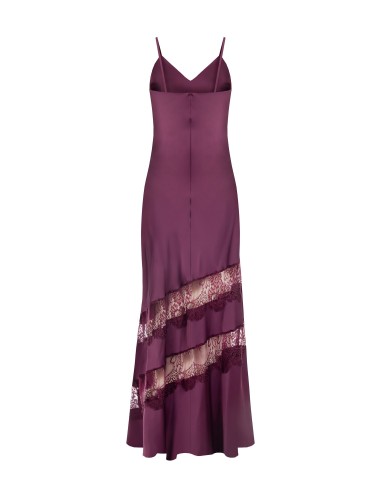 Vestido comprido de anágua de cetim com pormenores de renda Rinascimento