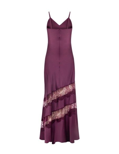 Vestido comprido de anágua de cetim com pormenores de renda Rinascimento