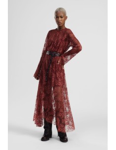 Vestido Longo Em Renda Com Cinto E Mangas Compridas Dixie