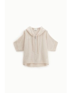 Cardigan com capuz, fecho de correr e mangas ao cotovelo Dixie