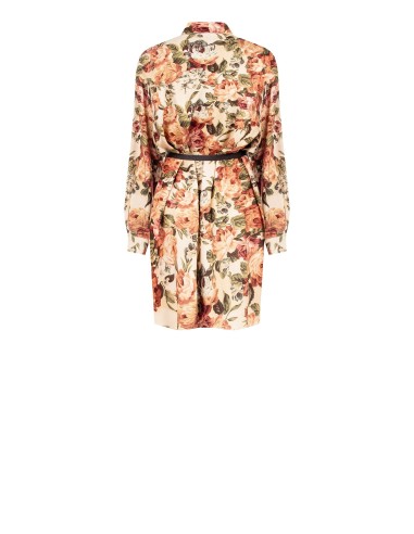 Vestido curto chemisier em viscose floral com cinto em pele sintética a condizer Rinascimento